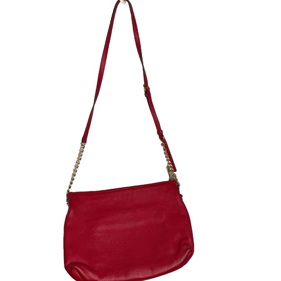 Michael Kors Jet Set Red Pebbled Leather Crossbody Bag AV-1503 Gold Chain Strap - Picture 4 of 16